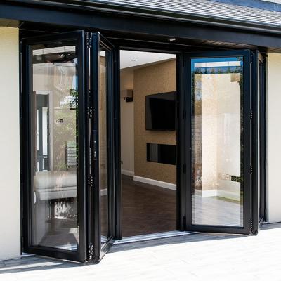 China VENUNO Patio Accordion Bi Folding Door Waterproof Aluminum Exterior Glass Bifold Door for sale