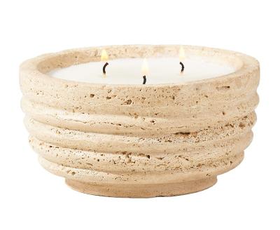 China Birthdays Wave Base Boho Style Cement Ceramic Basin Scented Candle is Natural Handmade Home Decoration for sale