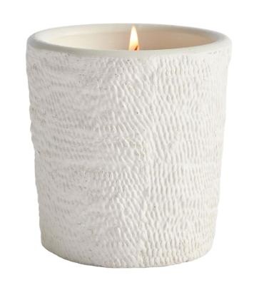 China Home Decoration Gift Aromatherapy Relief Embossed Stripes White American Style Embossed Ceramic Glass Scented Candle for sale