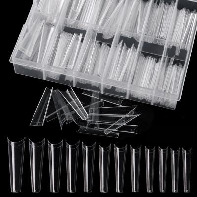 China Eco-Friendly Material And Easy Apply 240Pcs/Box Fashion XXL Long C False Nails Accessories Flat Point Full Cover French Nails for sale