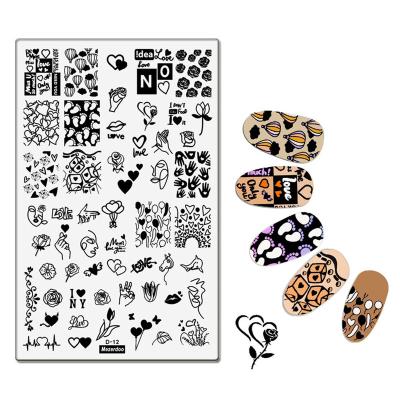 China With Back Board Stamping Plate 14.5*9.5CM Nail Art Template Heart Balloon Palm Love Printing Plate Stencil For Stamping Gel for sale