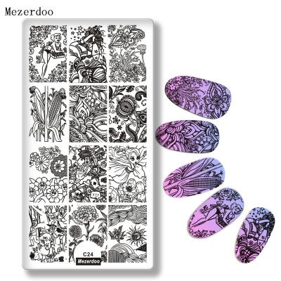 China Nail Polish Garden Series Rectangle Stamping Corn Dish Sunflower Line Pattern Nail Art Stamp Manicure Plate Image for sale