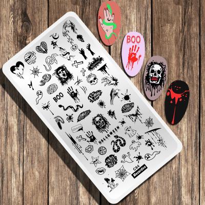 China nail polish & Stamping Tools Rectangle Nail Stamping Plates Nail Art Stamp Halloween Ghost Stainless Steel Festival Thems for sale