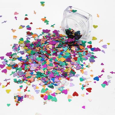 China Holographic Nail Art Wholesale Love Heart Sequins DIY Mixed Crosses Design Nail Art Glitter for sale