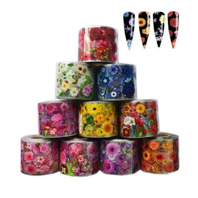 China Eco-Friendly Material And Easy Apply 10Roll Chrysanthemum Flower Brand Designer Logo Foil Nail Art Decoration Transfer Nail Hot Foil for sale