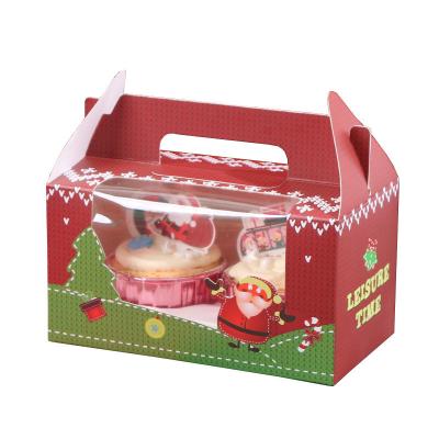 China Recyclable Christmas Eve Apple Gift Box PVC Christmas Window Cake Box Portable Muffin Cup Packaging Tin Customized Cake for sale