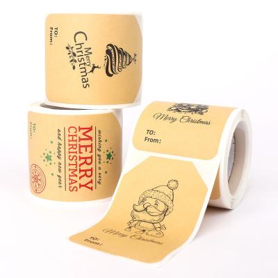 China Christmas waterproof gift box paper packaging label decoration sticker Amazon explosion style self-adhesive roll applicable to catering for sale