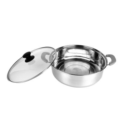 China 30cm Stainless Steel Viable Shabu Shabu Stock Pot Hot Pot Stewpot With Glass Lid for sale