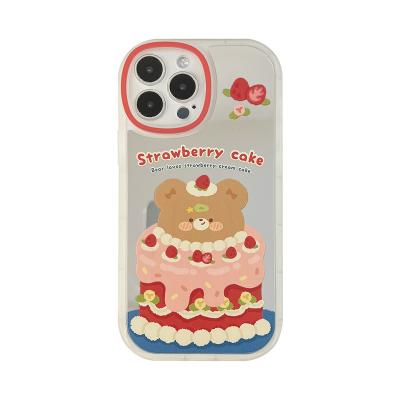 China DIAL cute phone case for iphone creative bear strawberry cake apple shell 13 promax 12 mirror 11 Xs xr 7/8p for sale