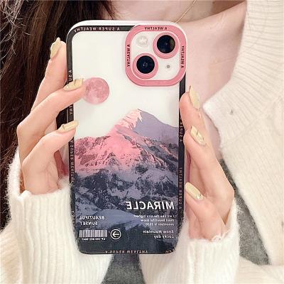 China Soft Pink Snow Mountain Case For iphone 13 12 11 pro XR Max X XS 7 8 Plus Cute Cheap Cover for sale