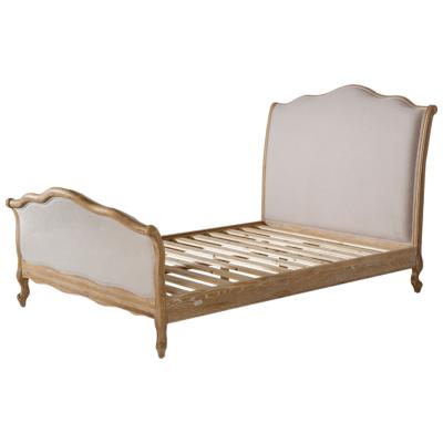 China High Quality French White Washed Canvas Beds King Size Upholstered Headboards Wooden Frame French Rococo Simple Style for sale