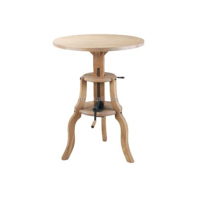 China Cheap Wodd Antique Solid Oak Nature Small Cafe Mid Century Classic Adjustable Round Bar Table for sale