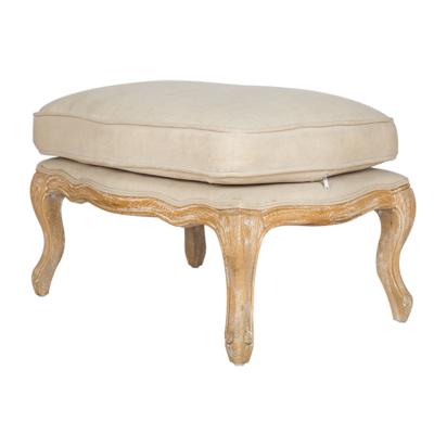 China Rustic Vintage Style Fabric Stool Cushion French Oak Solid Wood Foot Stool Ottoman for sale