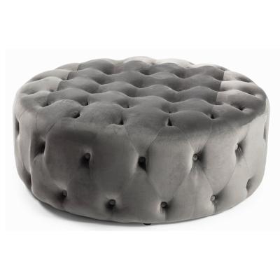 China Leisure Living Room Furniture Gray Fabric Ottoman Home Luxury Modern Velvet Round Foot Upholstered Stool for sale