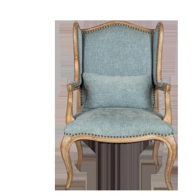 China Retro Rustic French Styled Upholstered Wood Frame Fabric Restaurant Upholstery Accent Armchair for sale