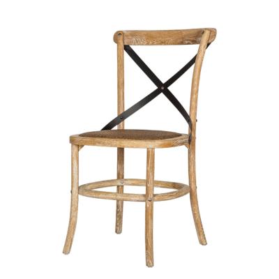 China Wholesale Modern French Restaurant Wooden Dining Bistro Chairs Wedding Crossback Chair With Solid Wood And Iron Seat Cross for sale