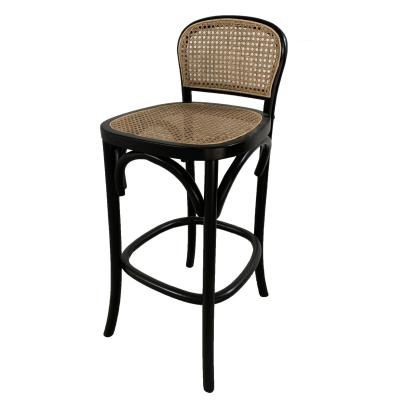 China EUROPEAN Caffe Wooden Bistros Solid Cane Nordic Rattan High Foot Bar Chairs for sale