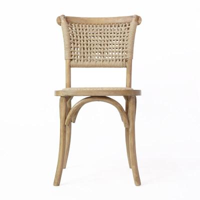 China Scandinavian Antique Chinese Traditional Handmade Paper Wooden Vineyard Woven Rattan Cane Dining Chair for sale