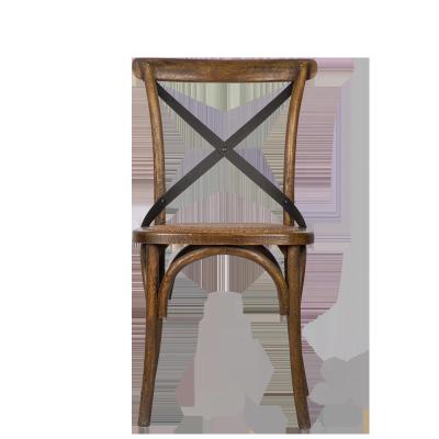 China Retro Modern Industrial Style Solid Wood Chair Antique Finish X Back Chair With Iron Back for sale