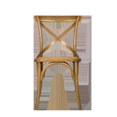 China Rustic French Garden Wooden Frame Rattan Cross X Hotel Wood Back Dining Wedding Banqeut Chair for sale