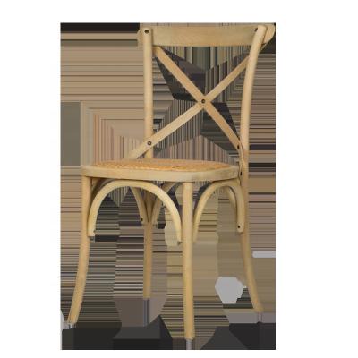 China Vintage Rustic Wholesale Solid Wood Banquet Back Solid Wood Birch Dining Crossback Wedding Event Stackable Chair for sale