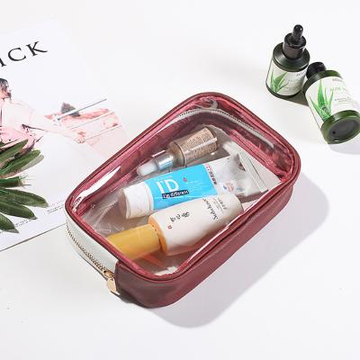 China New PVC Leather Cosmetic Storage Bag Transparent Cool Color Video Cosmetic Bag for sale