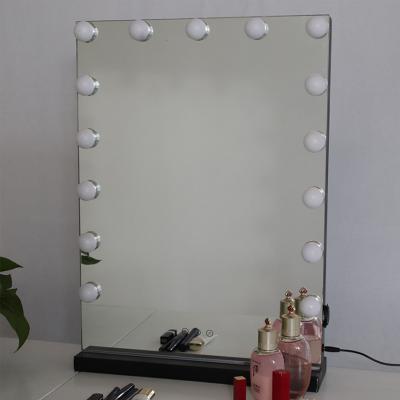 China Large Square Hollywood Makeup Mirror Sauce Lighted Desk Mirror Single Sided Iron Frame Lighted Makeup Desk Mirror for sale