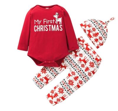 China Antibacterial New My First Christmas Toddler Babies Elk Printing Christmas Teams Romper Clothing Sets for sale