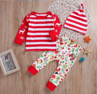 China Wholesale New Style Baby Clothes Romper Christmas Xmas Deer Antibacterial Printed Baby Rompers 3 Pcs Set for sale