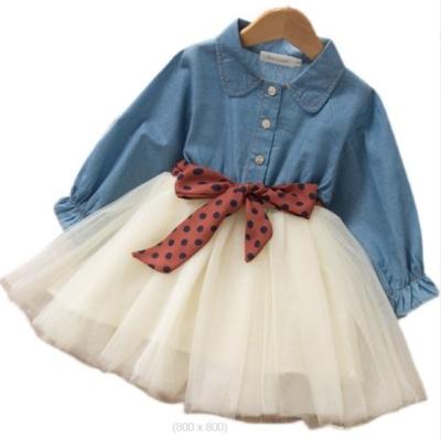 China New Anti-wrinkle Toddler Babies Spring And Autumn Casual Dress Tulle Skirt Long Sleeve Princess Denim Skirt for sale