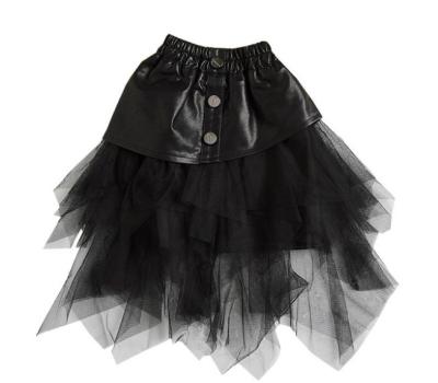 China Anti-wrinkle Fashion Autumn Winter Black Pu Leather Lace Ruffles Skirts For Baby for sale