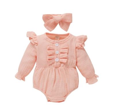 China Lovely New Style Baby Toddler Overalls Solid Color Infant Cotton And Fly Sleeve Canvas Romper For Girl for sale