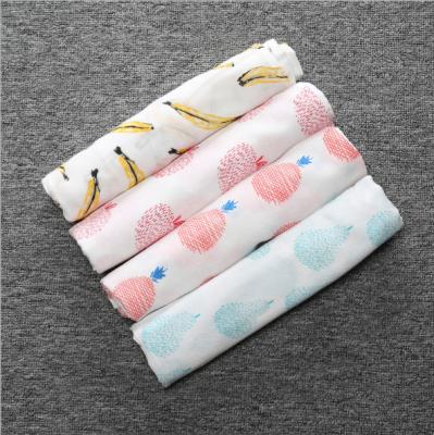 China Flame Retardant Cotton Baby Blanket Muslin Baby Wrap Blankets Cotton Muslin Fruit Pattern Wrap Covering for sale