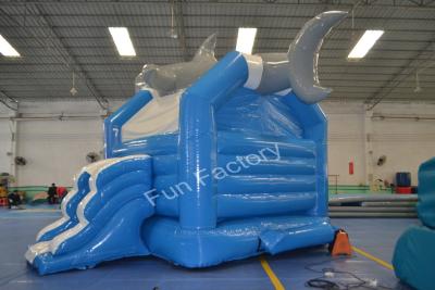 China 15oz PVC Tarpaulin Inflatable Bounce House Blue Big With Slide for sale