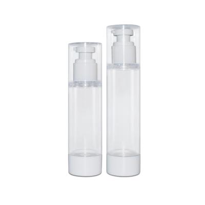 China Beauty packaging 15ml 30ml 80ml 100ml 120ml round shape lotion airless cosmetic bottle plastic airless bottle with pump for sale