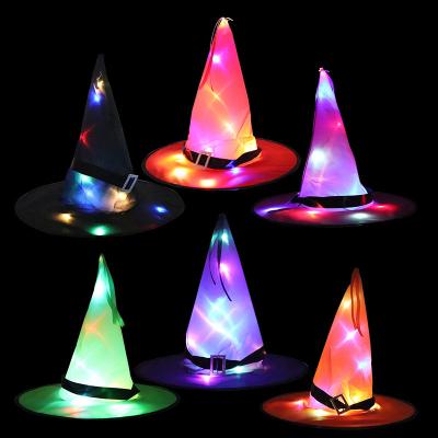 China Wholesale Taff Halloween Hat 2021 Wizard Hat Ghost Festival Party Decoration Props LED Glowing Witch Hat Wizard Witch Hat for sale