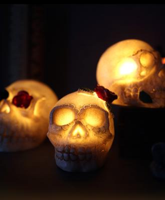 China Skull LED Night Halloween Lighting Decor Halloween Skull Headlight Retro Decor LED Skeleton Light Holiday Light Home Bar Lamp Gift for sale