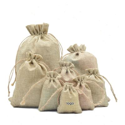 China Natural Canvas Bag Gift Bags 8x10cm 9x12cm 10x15cm Jute Bag Custom Makeup Jewelry Bag 50 Pack Logo Packaging Pouches for sale