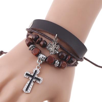 China Vintage punk multiple layer design leather bracelet for women charm bracelets and bangles men's jewelry wholesale for sale