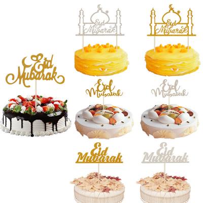 China Paper Glitter Happy Eid Mubarak Cupcake Toppers, Silver Gold Muslim Eid Party Decoration, Food Treat Fruit Picks for sale