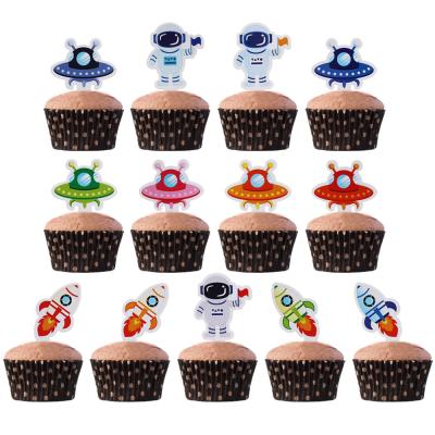 China 13pcs Space Star Astronaut Rocket Planet Cake Insert Cards Cake Paper Toppers Cake Decorations for Baby Shower for sale