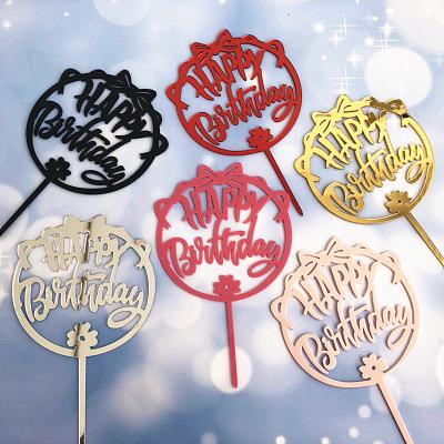 China Acrylic Cake Decoration Inserts Top Wedding Supplies Happy Birthday Gold Decoration Dessert Flag Glitter Acrylic Cake Topper Card for sale