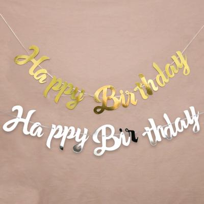 China Rose Gold Happy Birthday Paper Dress Up Mirror Pull Flower Happy Birthday Letter Banner Siamese Pull Flag for sale