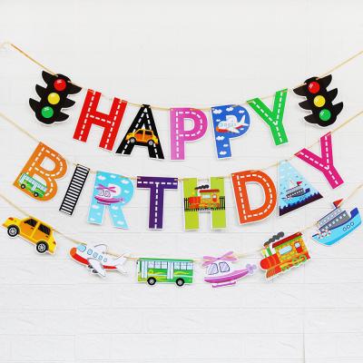 China Happy Birthday Paper Banners Letter Color Pennant Patch Dress Up Birthday Party Celebrate Pull Flag Banners for sale