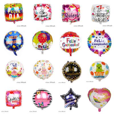 China 18 inch spanish movie balloon 18 inch round aluminum foil balloon decoration Feliz spanish cumpleanos happy birthday balloon wholesale baby adult birthday for sale