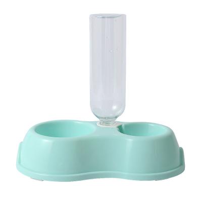 China Pet Automatic Plastic Double-bowl Water Bottle Drinking Automatic Water Storage Dog And Cat Bowl for sale