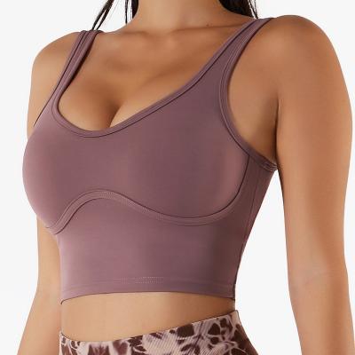 China Wholesale Gathering News Sports Breathable Sexy Naked Women Yoga Shockproof Bra With Chest Protector Running Fitness Vest for sale