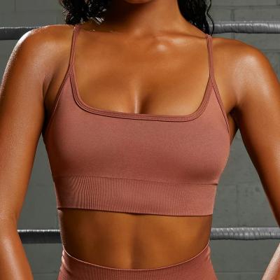 China New Fitness Running Yoga Bra Breathable Sexy Seamless Navel Stretch Bra Women Quick Dry Top for sale