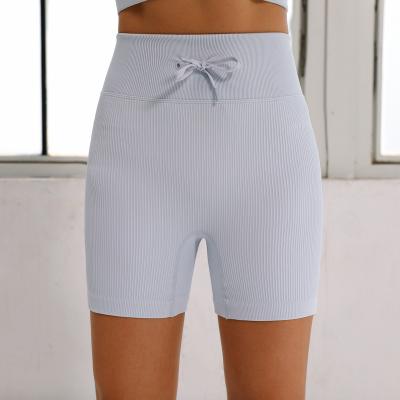 China Wholesale Breathable Seamless Pants Women Short Rib Lace Up Running Fitness Sports Shorts High Waist Yoga Abdominal Tight Pants for sale