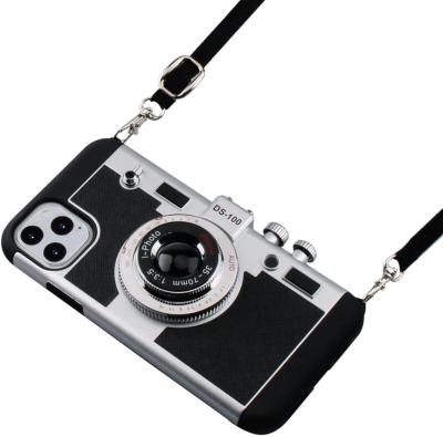 China Cute Unique Design 3D Silicone Vintage Camera Phone Case Protector Cover With Neck Strap For iPhone 12 for sale